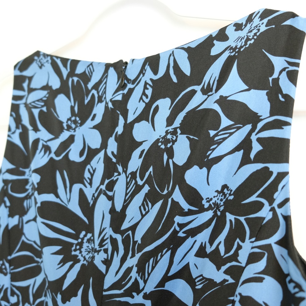 Ann Taylor Silk Blue Black Floral Shift Dress Sz 2 - Picture 7 of 8